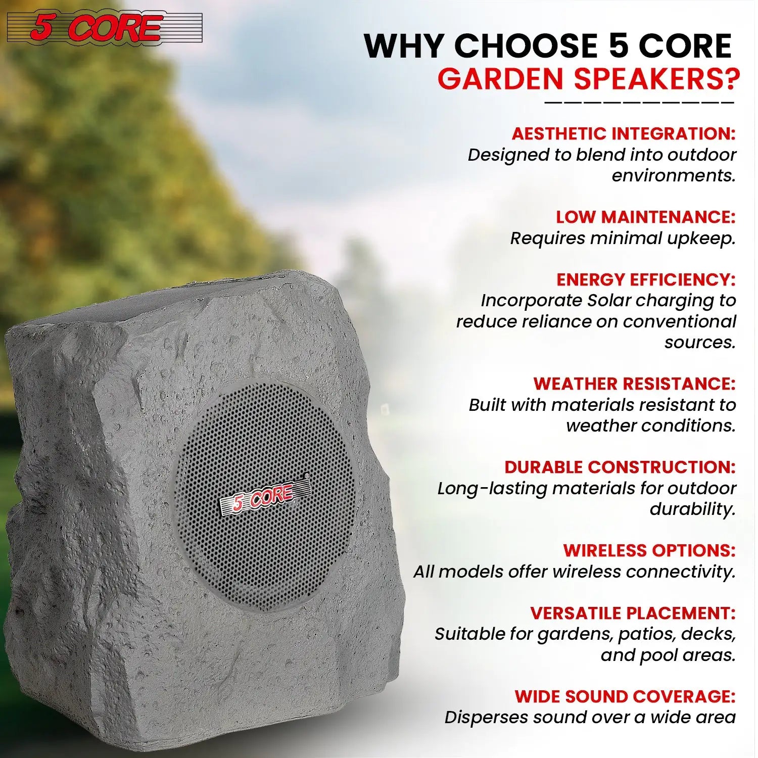 5Core Outdoor Wireless Speakers Bluetooth Rock Waterproof Linkable TWS Garden Speaker - TorontoHobbyStore