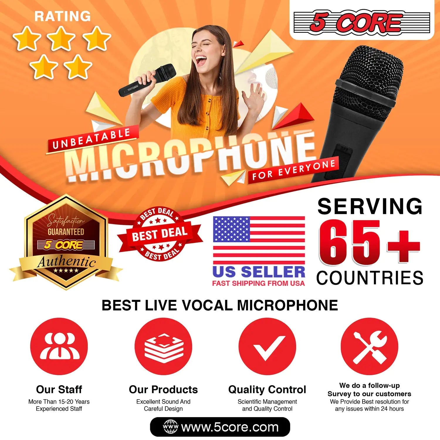 5Core XLR Microphone Dynamic Mic Karaoke Singing Studio Mics Handheld Microfono - TorontoHobbyStore