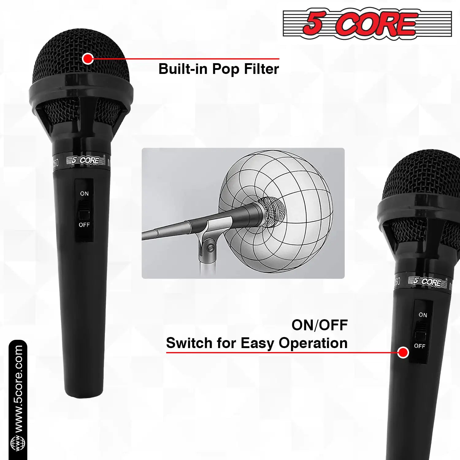 5Core XLR Microphone Dynamic Mic Karaoke Singing Studio Mics Handheld Microfono - TorontoHobbyStore