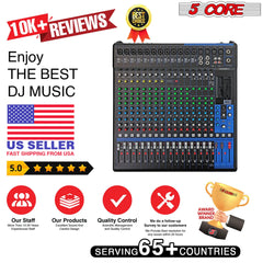 5Core Audio DJ Mixer 20 Channel Sound Board Console w 24 SPX Effect 48V Phantom Power - TorontoHobbyStore
