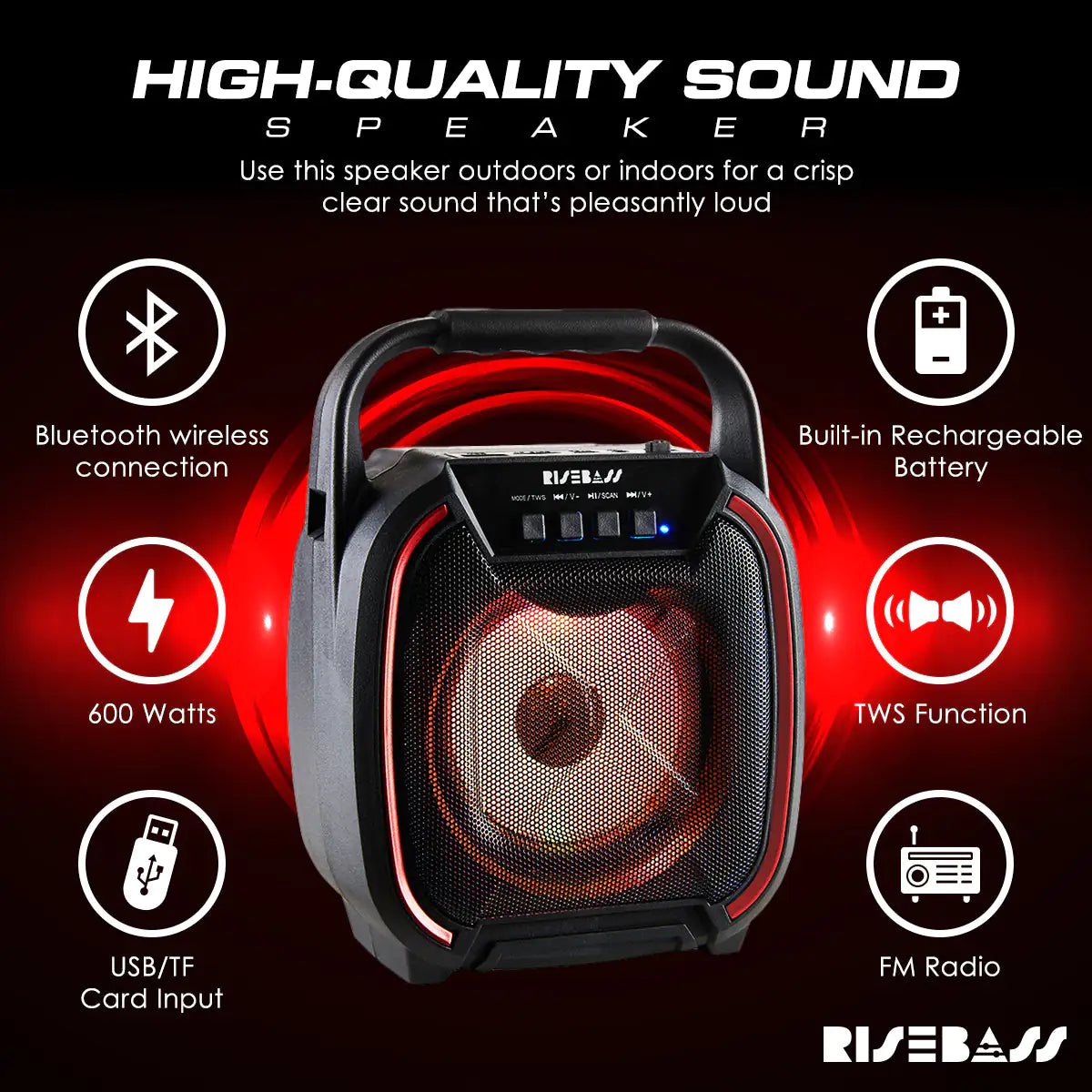 8" 600 watt Speaker - Portable Wireless Bluetooth Speaker with TWS Function - TorontoHobbyStore