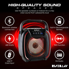 8" 600 watt Speaker - Portable Wireless Bluetooth Speaker with TWS Function - TorontoHobbyStore