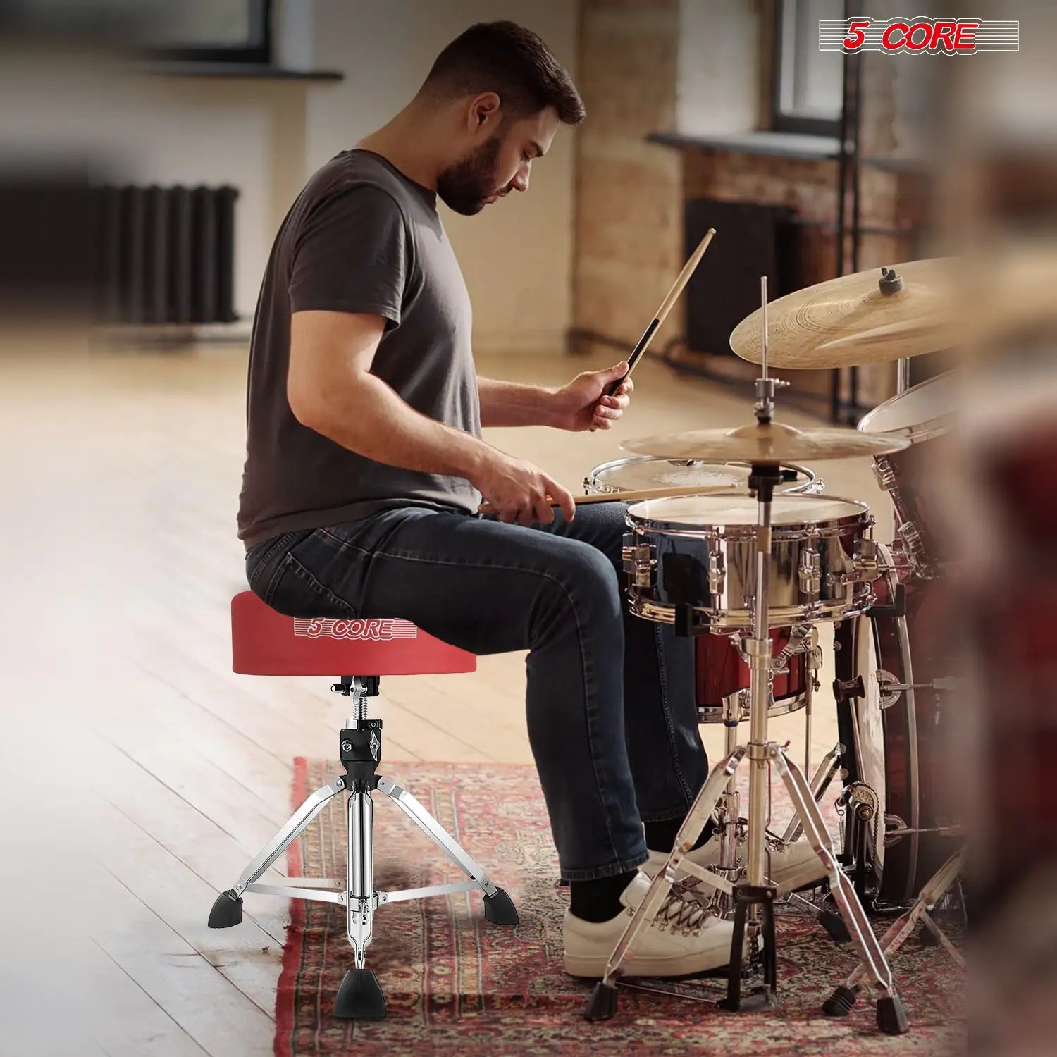 5Core Drum Throne Padded Adjustable Guitar Stool Drummer Seat for Adults & Kids - TorontoHobbyStore