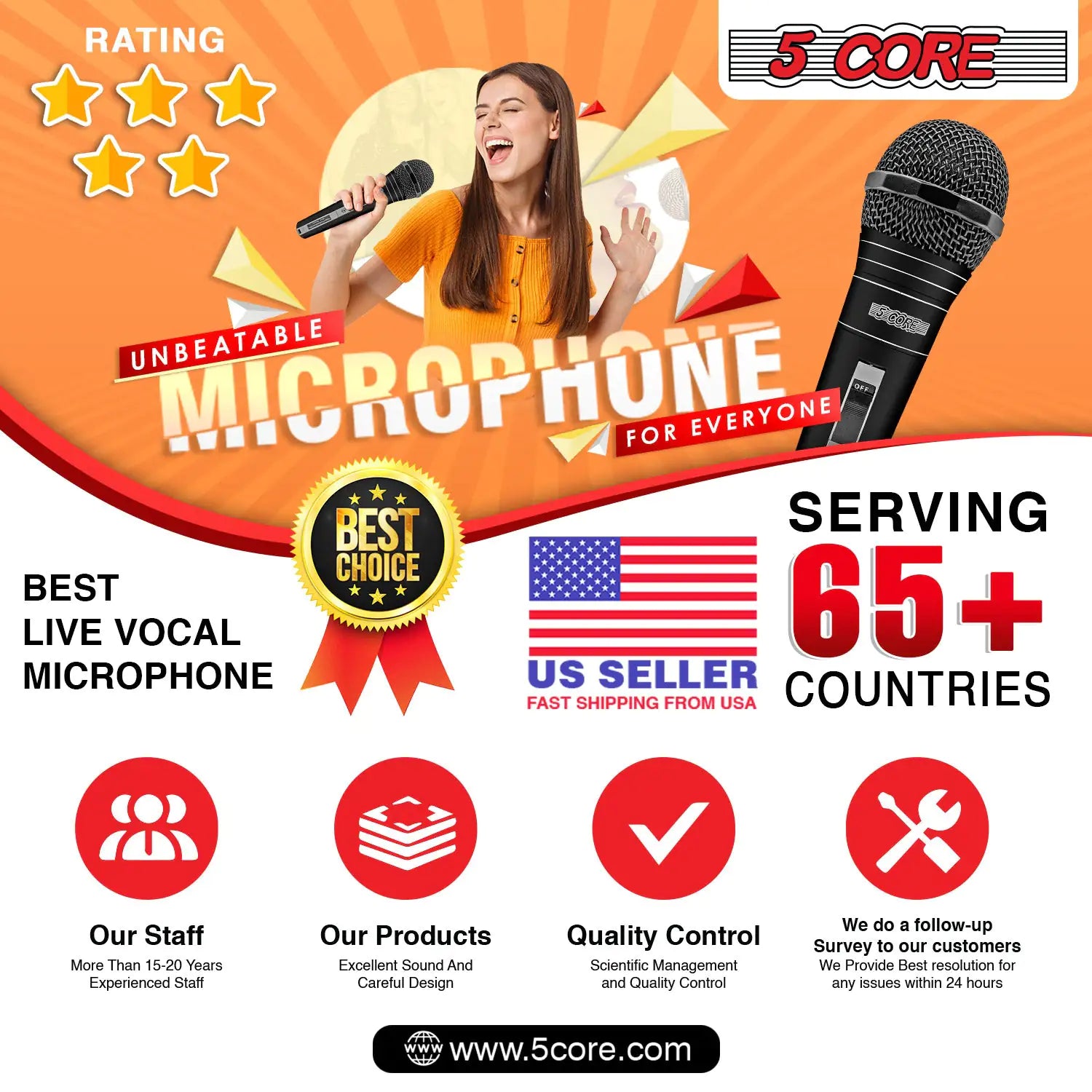 5Core XLR Microphone Dynamic Mic Karaoke Singing Studio Mics Handheld Microfono - TorontoHobbyStore