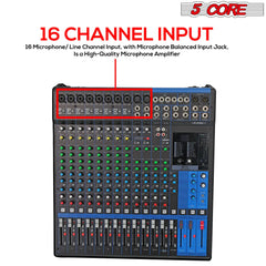 5Core Audio DJ Mixer 16 Channel Sound Board Console w 24 SPX Effect 48V Phantom Powe - TorontoHobbyStore