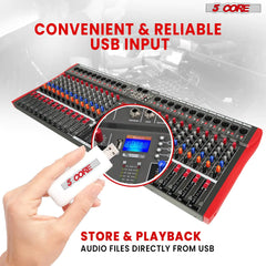 5Core Audio Mixer 24 Channel DJ Mixing Board Bluetooth USB Analog Professional Mezclador De Audio - TorontoHobbyStore