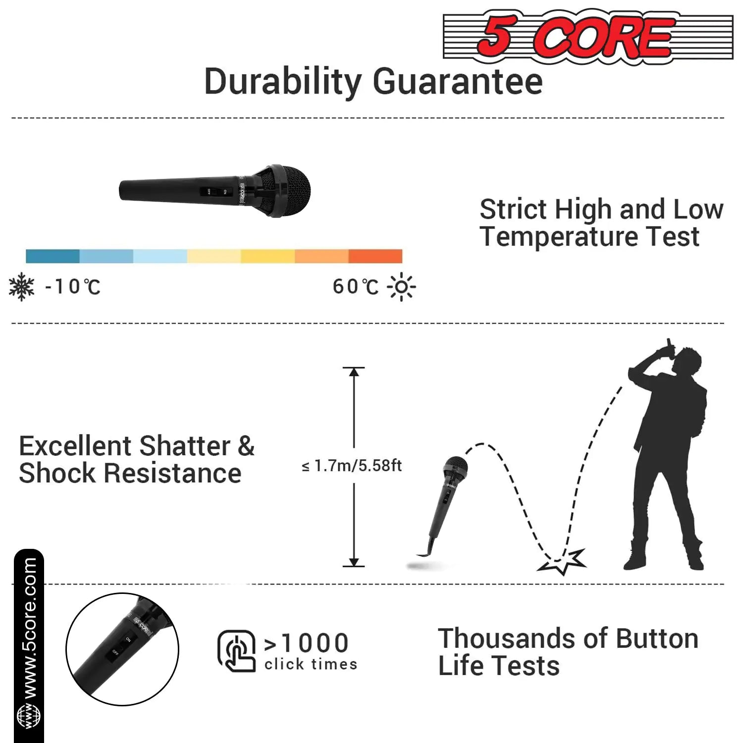 5Core XLR Microphone Dynamic Mic Karaoke Singing Studio Mics Handheld Microfono - TorontoHobbyStore
