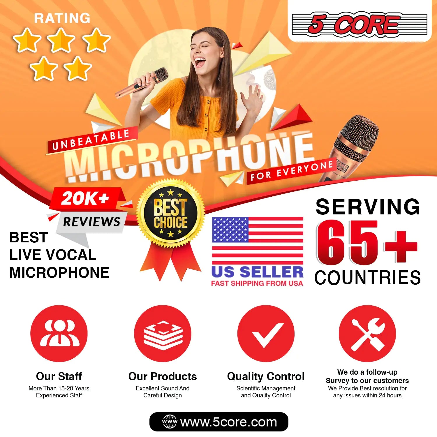 5Core XLR Microphone Dynamic Mic Karaoke Singing Studio Microfono Handheld Mics - TorontoHobbyStore
