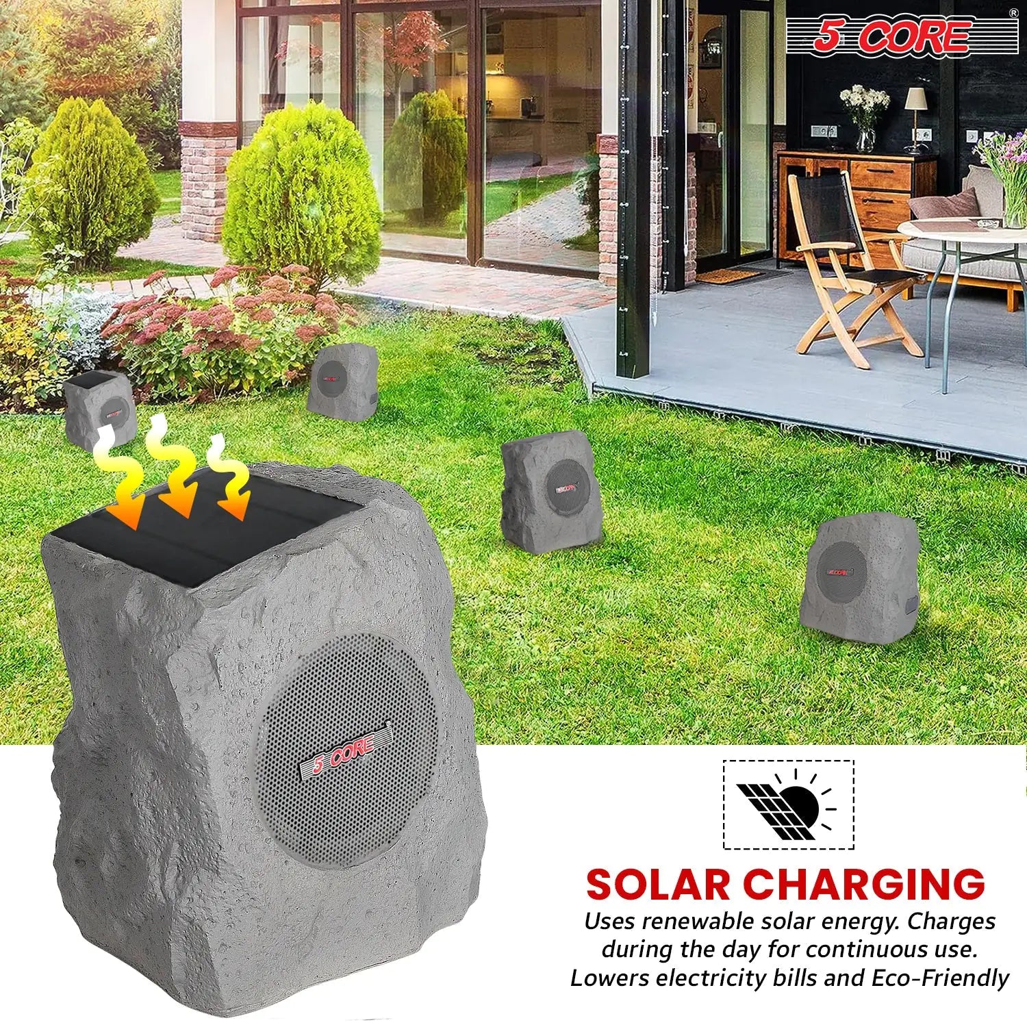 5Core Outdoor Wireless Speakers Bluetooth Rock Waterproof Linkable TWS Garden Speaker - TorontoHobbyStore