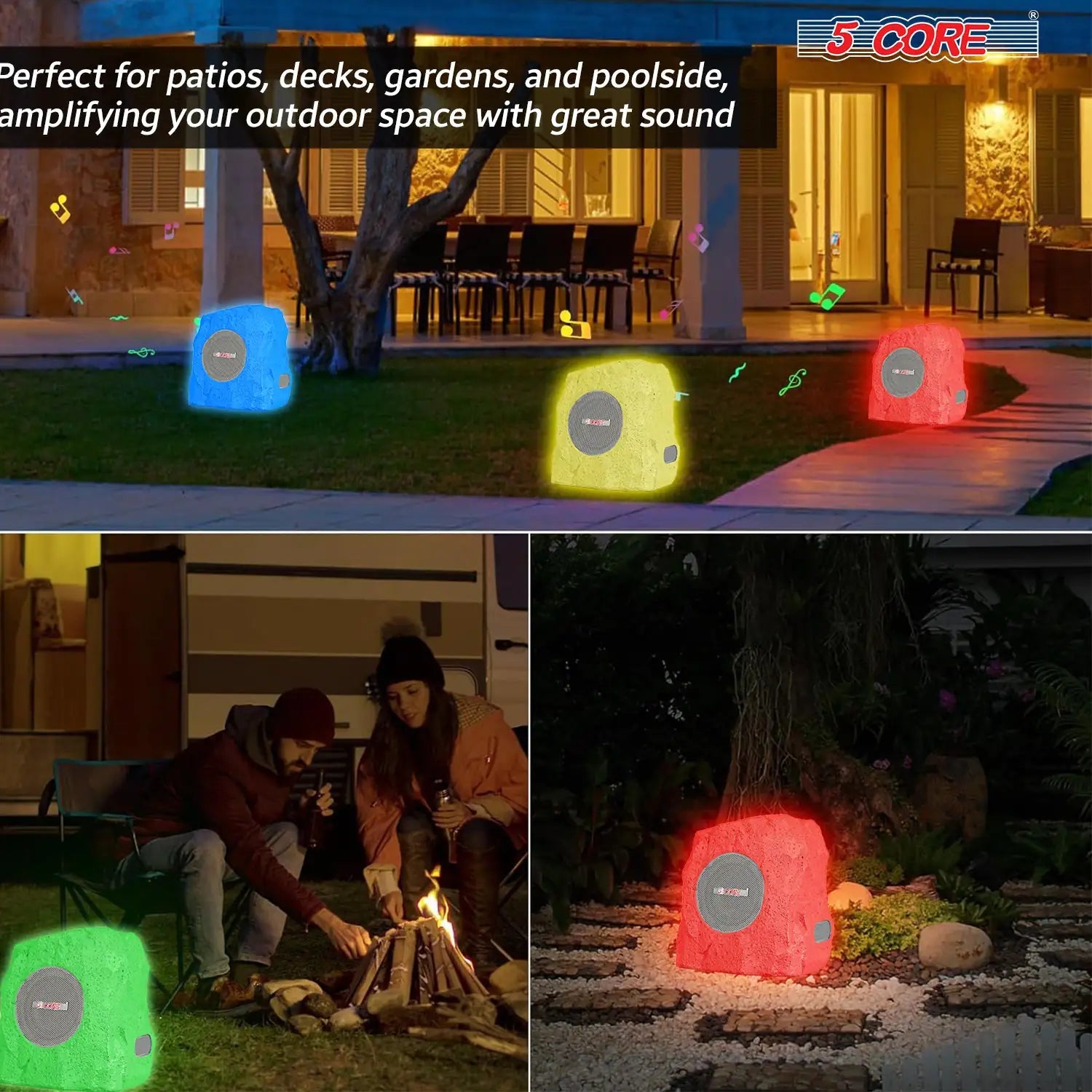 5Core Outdoor Wireless Speakers Bluetooth Rock Waterproof Linkable TWS Garden Speaker - TorontoHobbyStore