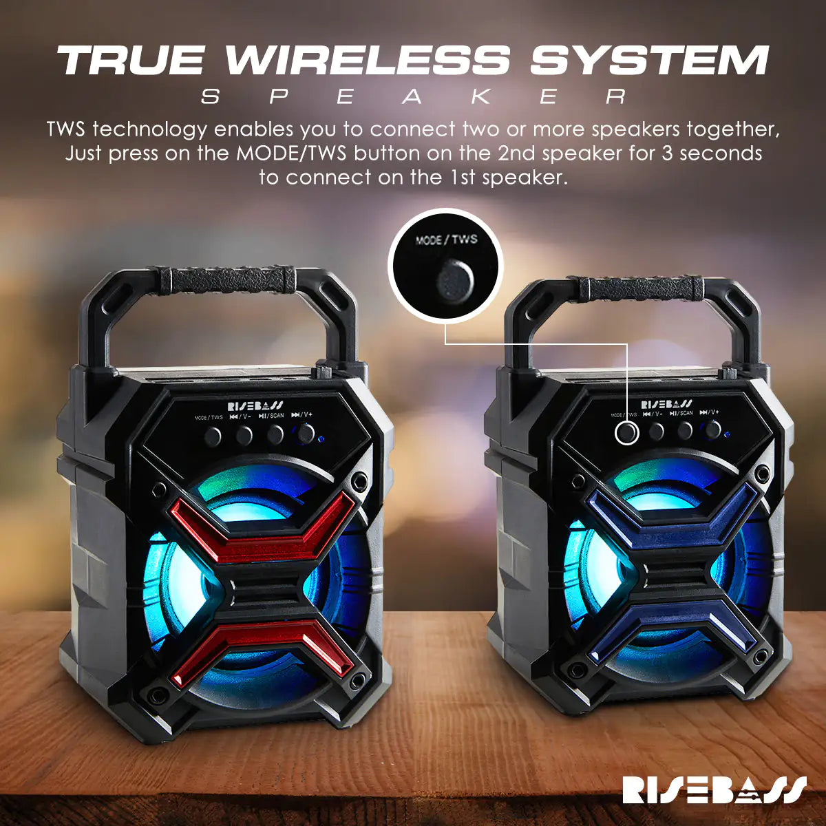 Portable Wireless Bluetooth Speaker with TWS Function - Rechargeable Bluetooth Speaker - 7" 65db Wireless Speaker - TorontoHobbyStore