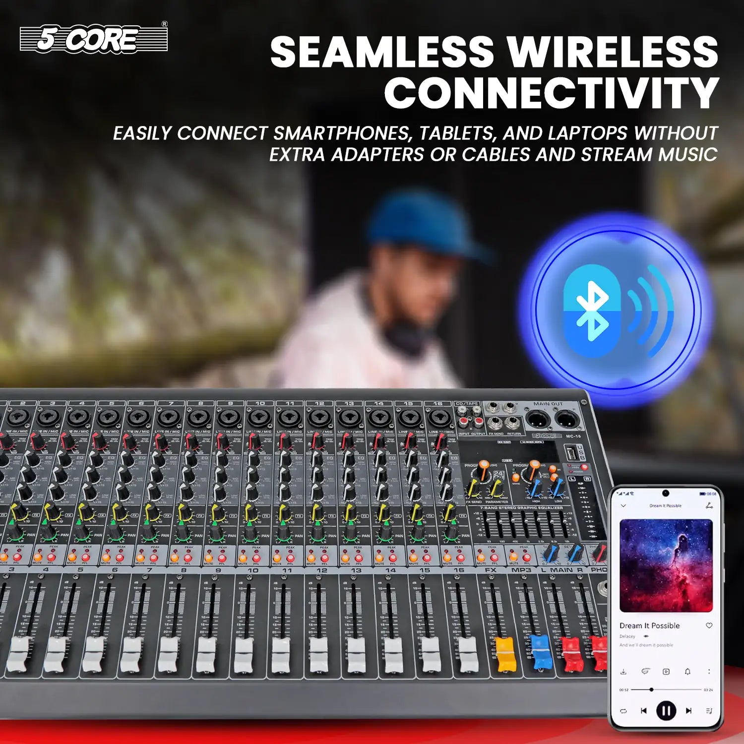 5Core Audio Mixer 16 Channel DJ Mixing Board Bluetooth USB Analog Professional Mezclador De Audio - TorontoHobbyStore