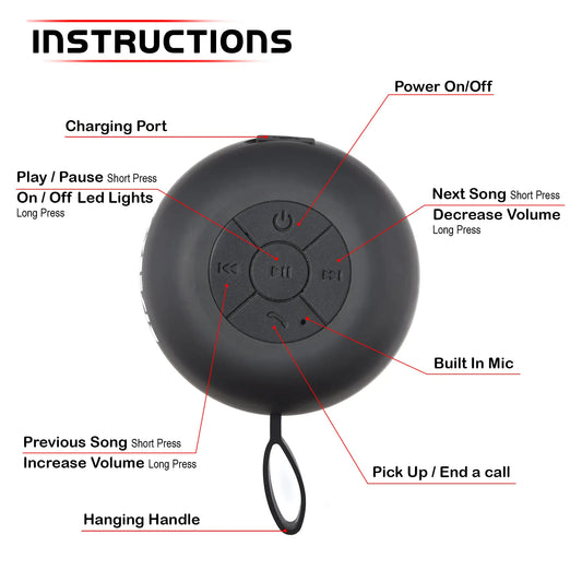 RISEBASS Water Resistant Bluetooth Shower Speaker, Handsfree Portable Speakerphone Control Buttons with LED Light, True Wireless Stereo for Bathroom, Kitchen, Hiking, Kayak, Beach, Gifts - TorontoHobbyStore