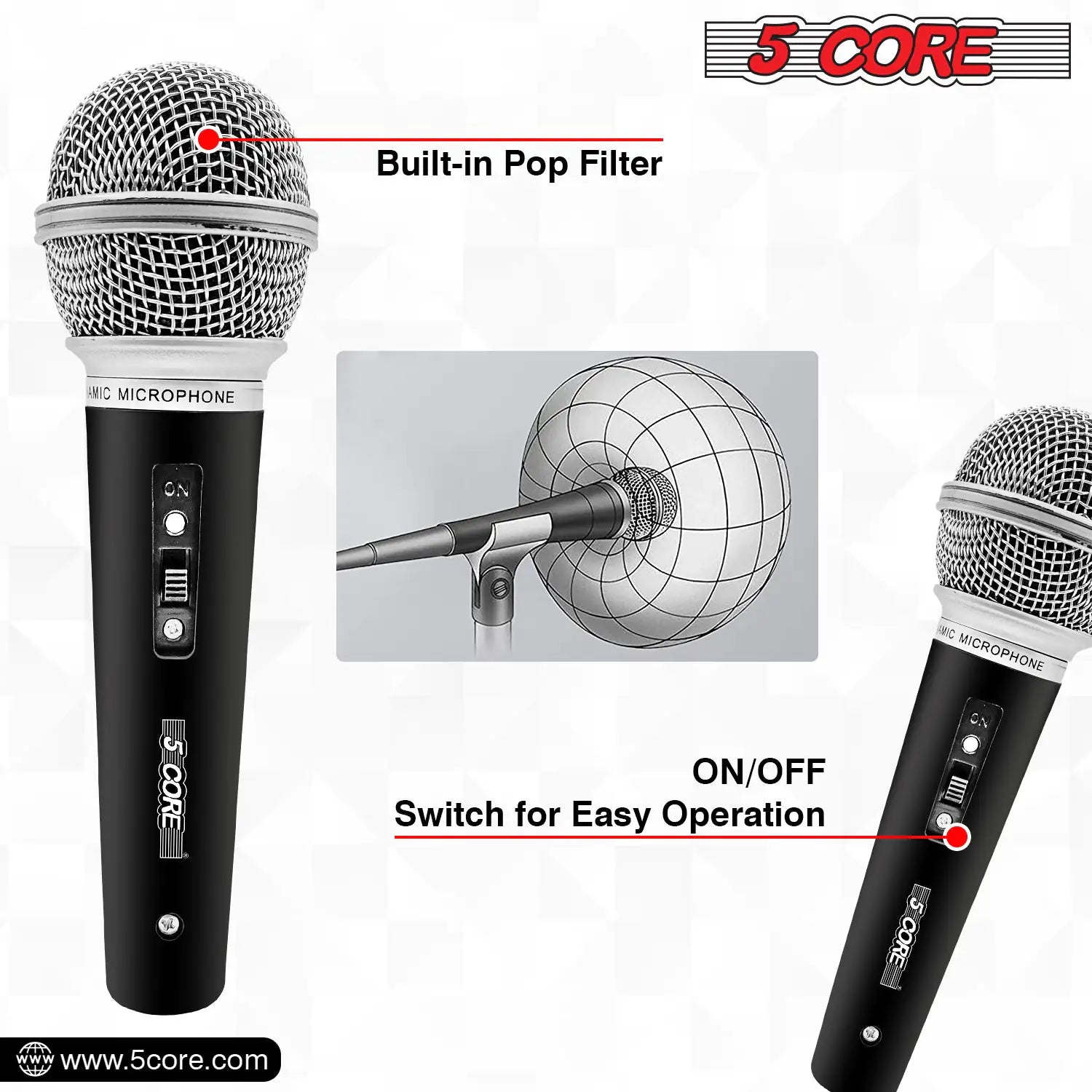 5Core XLR Microphone Dynamic Mic Karaoke Singing Studio Mics Handheld Microfono - TorontoHobbyStore