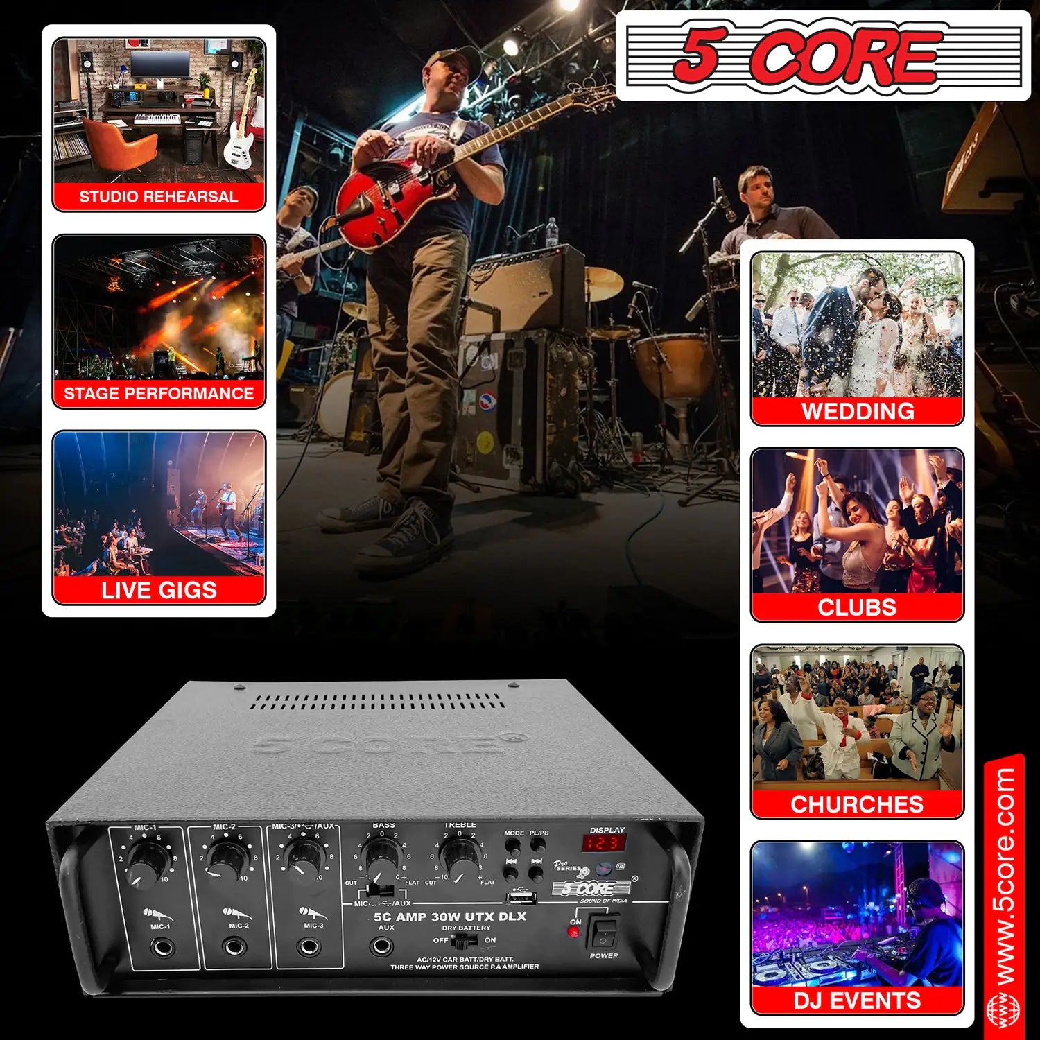 5Core Amplifier Home Audio Stereo Receiver PA Speaker Microphone Surround Sound Amp - TorontoHobbyStore
