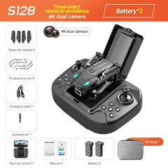 S128 Mini Drone 4K HD Camera Three-sided Obstacle Avoidance Air Pressure Fixed Height Professional Foldable Quadcopter Toys - TorontoHobbyStore