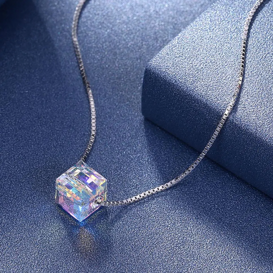 Crystals Aurora Borealis Cube Necklace - TorontoHobbyStore