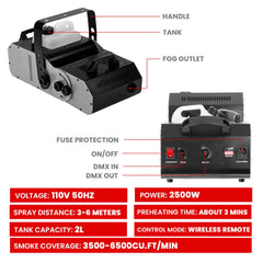 5Core Fog Machine 2500W Smoke Machine 6500CFM Low Lying Portable Fogger Maquina De Humo Para Fiestas