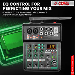 5Core Audio Mixer Sound Board 4 Channel PA DJ Stereo Receiver w Bluetooth USB DJ  PA Karaoke Mixing