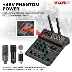 5Core Audio Mixer Sound Board 4 Channel PA DJ Stereo Receiver w Bluetooth USB DJ  PA Karaoke Mixing