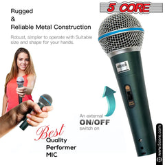 5Core XLR Microphone Dynamic Mic Karaoke Singing Studio Mics Handheld Microfono