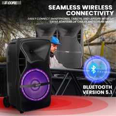 5Core 12 inch PA Portable Bluetooth Party Speaker Karaoke Boombox + 2 Wireless Mics