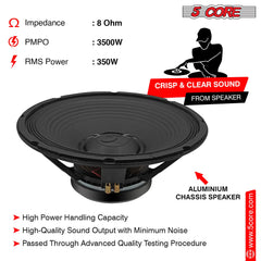 5Core 15 Inch Subwoofer Speaker 3500W Peak 8Ohm Aluminum PA Replacement DJ Sub woofer