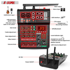 5Core Audio Mixer Sound Board 4 Channel PA DJ Stereo Receiver w Bluetooth USB DJ  PA Karaoke Mixing