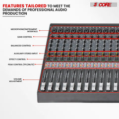 5Core Audio Mixer 16 Channel DJ Mixing Board Bluetooth USB Analog Professional Mezclador De Audio