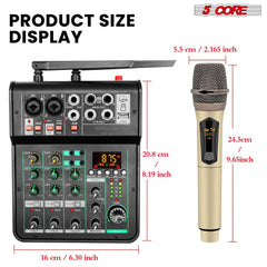 5Core Audio Mixer Sound Board 4 Channel PA DJ Stereo Receiver w Bluetooth USB DJ  PA Karaoke Mixing