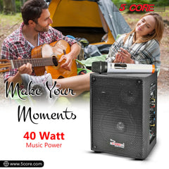 5Core PA Speaker 40W Portable PA System w Wireless Mic Small Rechargeable Public Speaking Machine