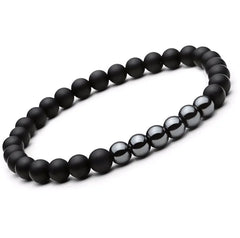 Natural Stone Beaded Black Hematite Mantra Prayer Beads Buddha Double Bracelet