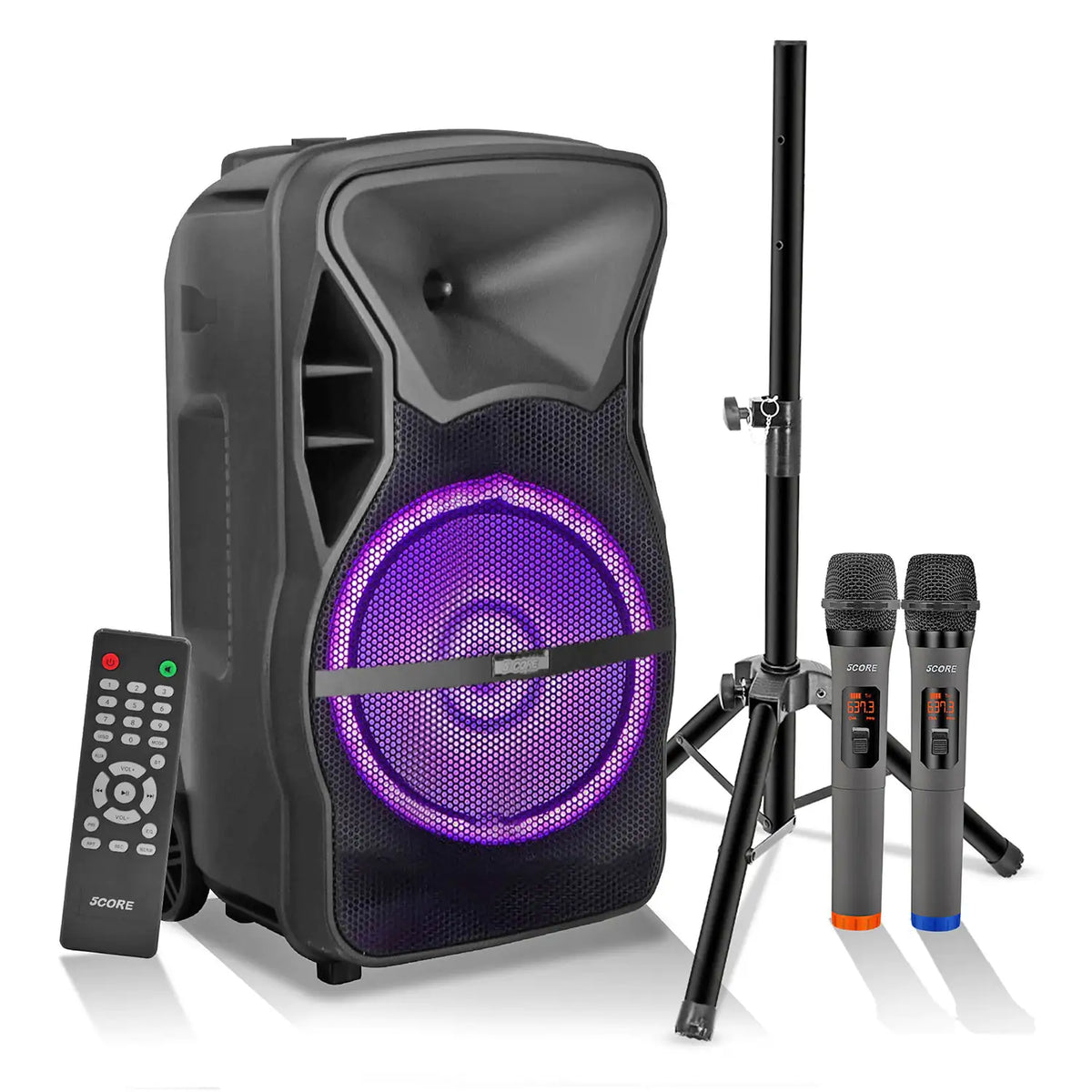 5Core 12 inch PA Portable Bluetooth Party Speaker Karaoke Boombox + 2 Wireless Mics