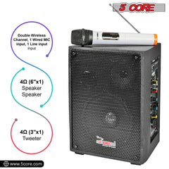 5Core PA Speaker 40W Portable PA System w Wireless Mic Small Rechargeable Public Speaking Machine