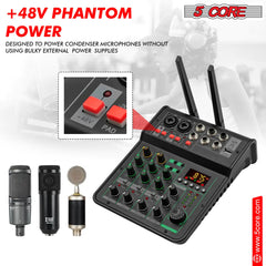 5Core Audio Mixer Sound Board 4 Channel PA DJ Stereo Receiver w Bluetooth USB DJ  PA Karaoke Mixing